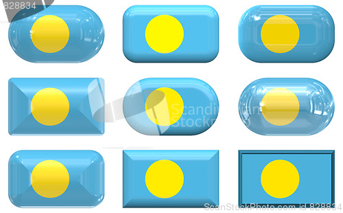 Image of nine glass buttons of the Flag of Palau