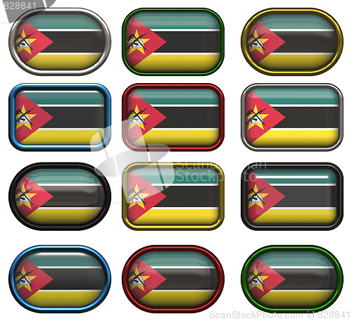 Image of twelve buttons of the Flag of Mozambique