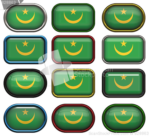 Image of twelve buttons of the Flag of Mauritana
