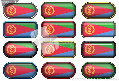 Image of twelve buttons of the Flag of Entrea