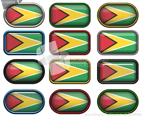 Image of twelve buttons of the Flag of Guyana
