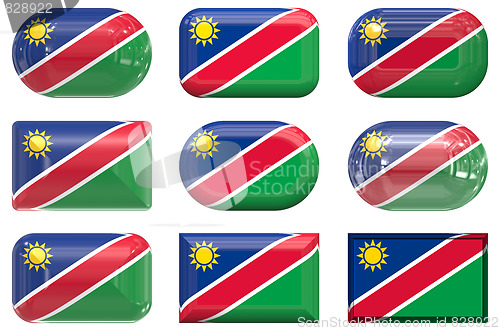 Image of nine glass buttons of the flag of nambia