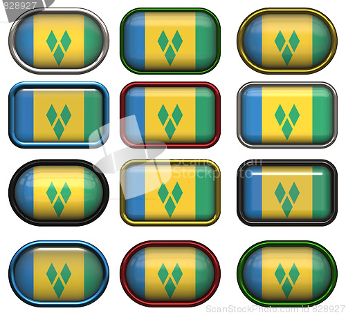 Image of twelve buttons of the Flag of Saint Vincent and the Grenadines