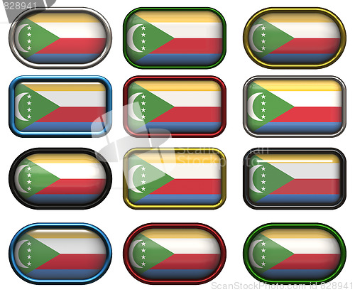 Image of twelve buttons of the Flag of the Comoros