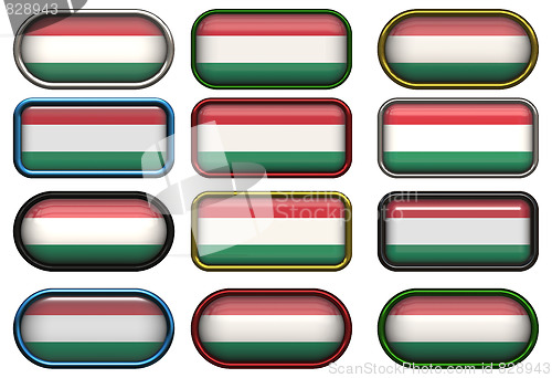 Image of twelve buttons of the Flag of Hungary