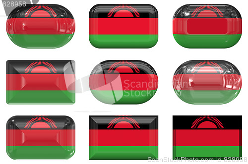 Image of nine glass buttons of the Flag of Malawi