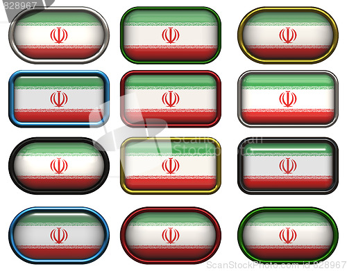 Image of twelve buttons of the Flag of Iran