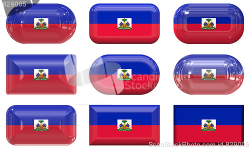 Image of nine glass buttons of the Flag of Haiti