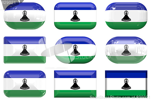 Image of nine glass buttons of the Flag of Lesotho