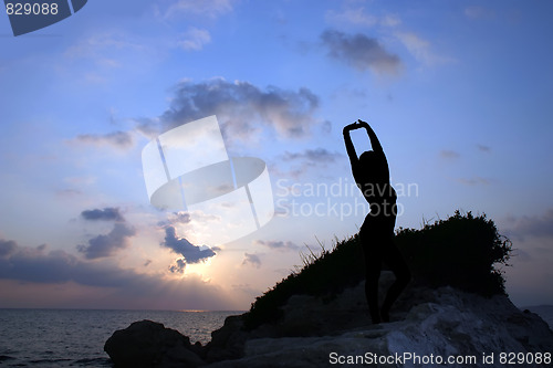 Image of Silhouette of a girl against the sunset
