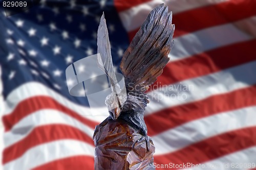 Image of Eagle on a background of the American flag