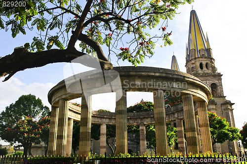 Image of Rotunda of Illustrious Jalisciences and Guadalajara Cathedral in Jalisco, Mexico