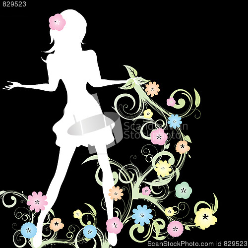 Image of Girl shilouette with flowers