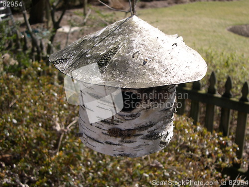 Image of birch bark birdhouse