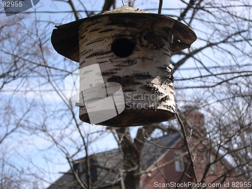 Image of birch bark bird house