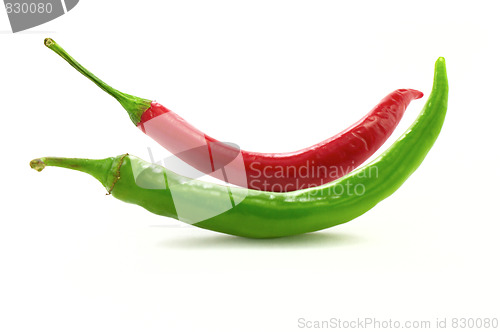 Image of Red and green chili peppers