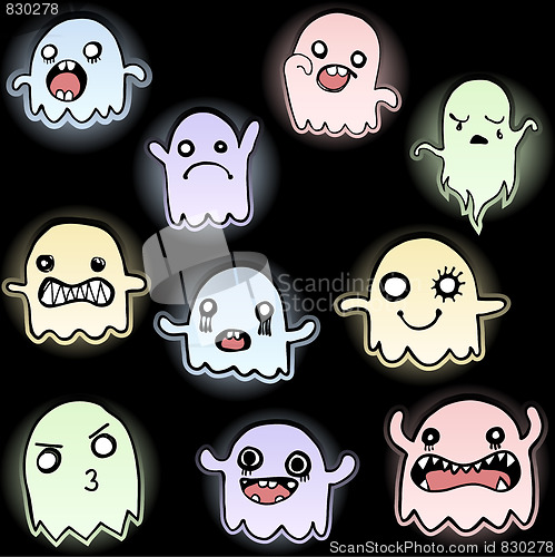 Image of Set of 10 Cute Glowing Ghosts