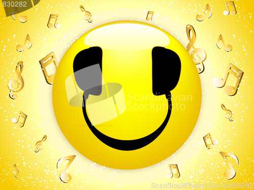 Image of Smiley DJ Background with Music Notes and Stars. 