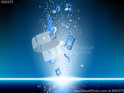 Image of Blue background with music notes and stars