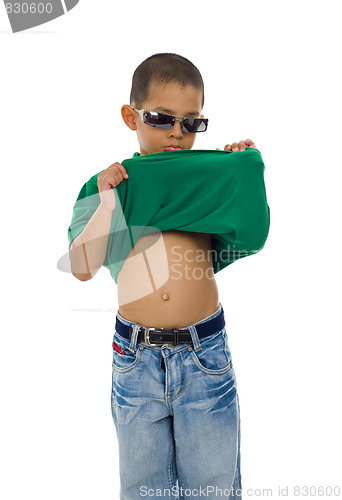 Image of cute boy showing belly hole