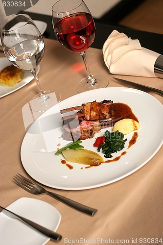 Image of lamb meal and red wine