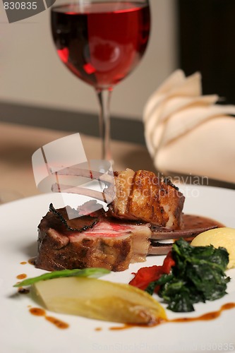 Image of lamb meal and red wine