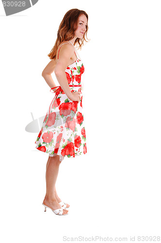 Image of Pretty girl in colorful dress.