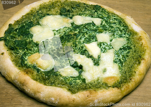 Image of organic pizza spinach basil pesto cheese