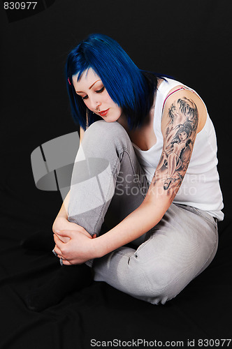 Image of Pretty girl with blue hair..