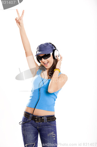 Image of Young girl listen music