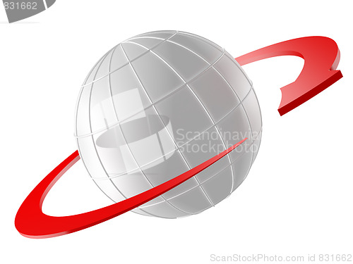 Image of 3D rendered Globe with red arrow as orbit