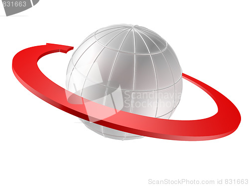 Image of 3D rendered Globe with red arrow as orbit