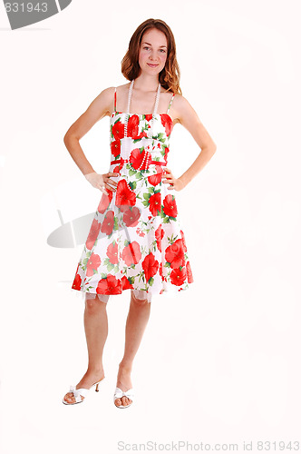 Image of Pretty girl in colorful dress.