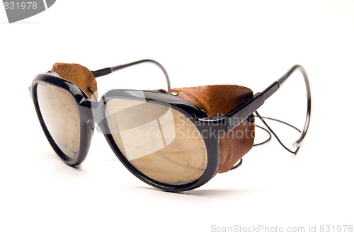 Image of glacier sunglasses glasses with leather side pieces and strap