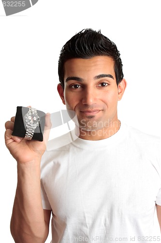 Image of Man advertising chronograph watch