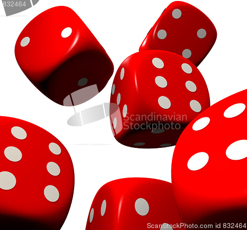 Image of red dice falling