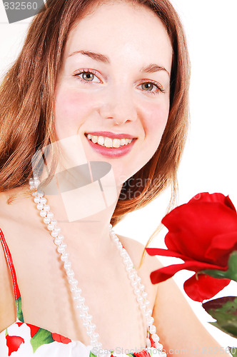 Image of Beautiful woman with red, rose.