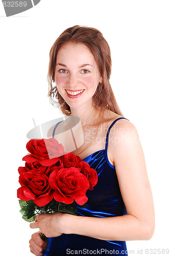 Image of Pretty girl with red roses.