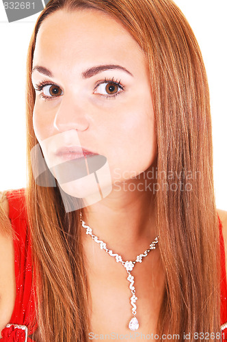 Image of Beautiful woman with necklace.