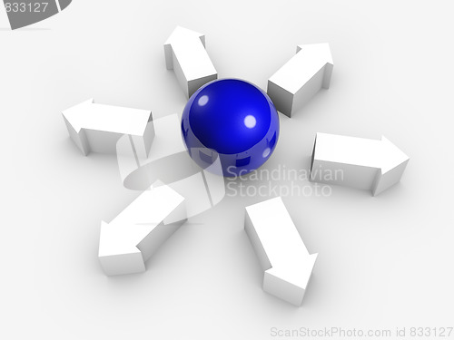 Image of Conceptual image of sphere and arrows. Isolated.