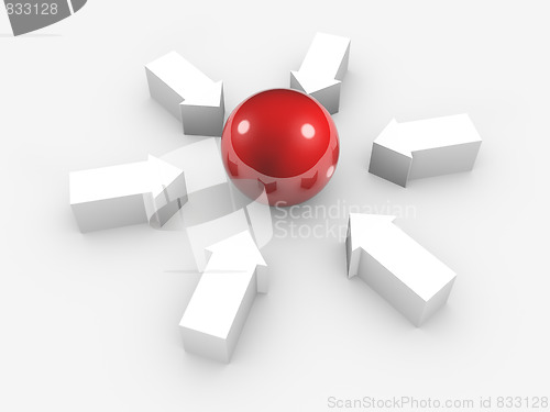 Image of Conceptual image of sphere and arrows. Isolated.