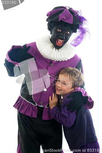 Image of Zwarte Piet with child