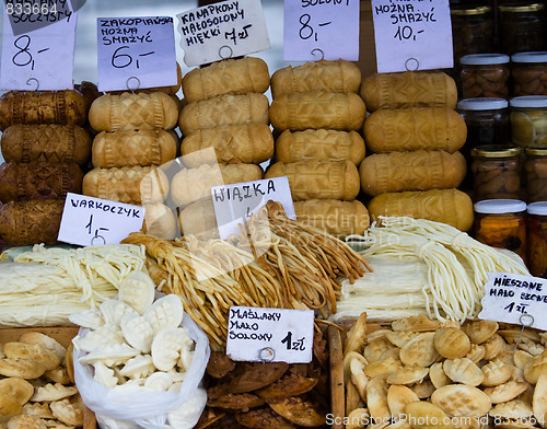 Image of Cheese Oscypki on the market in Zakopane Poland