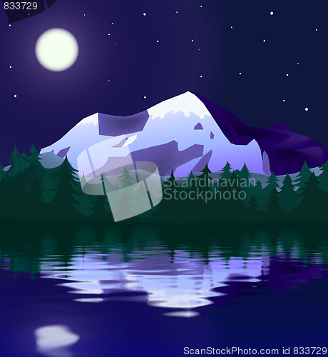 Image of mountain landscape in moon light