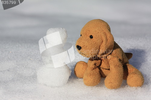 Image of Dog making a snowman