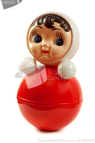 Image of Red plastic doll insulated