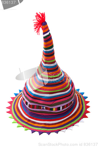 Image of Colour hat from strips fabrics