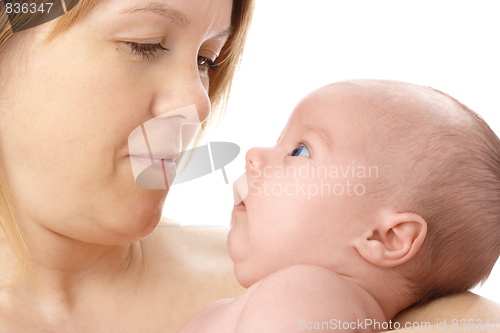Image of Cute newborn in mother's hands