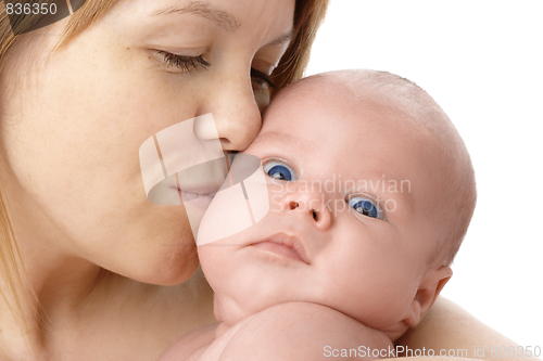 Image of Cute newborn in mother's hands