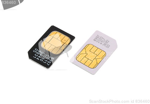 Image of Two SIM cards for cellular phones isolated 